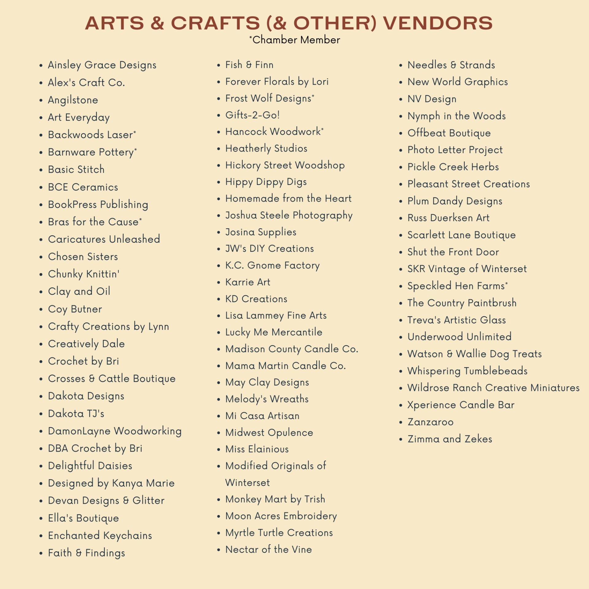 2026 Arts & Craft Vendors