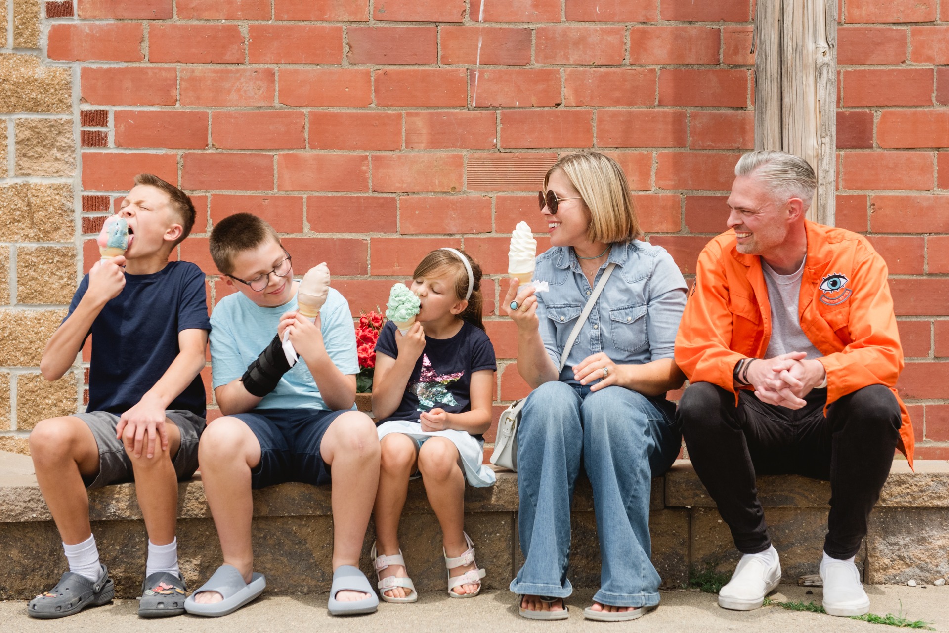 Family enjoys ice cream cones at Frostees in Winterset, Iowa