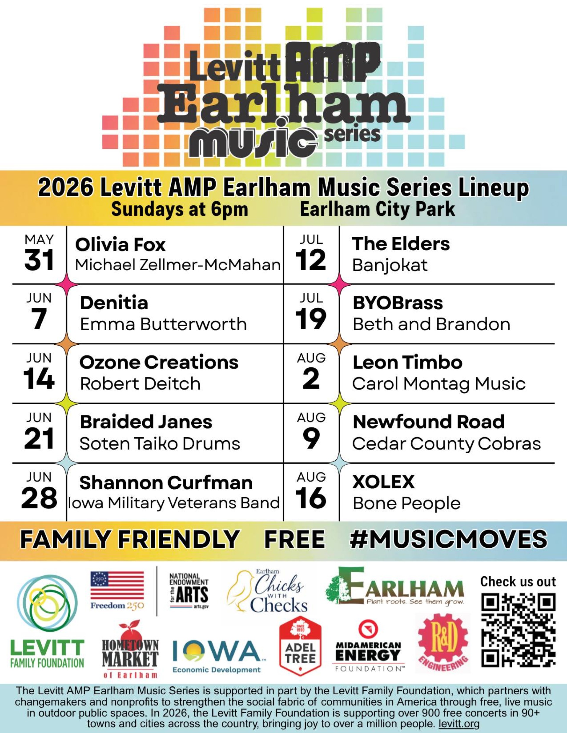 2026 Levitt AMP Music Series Earlham Iowa