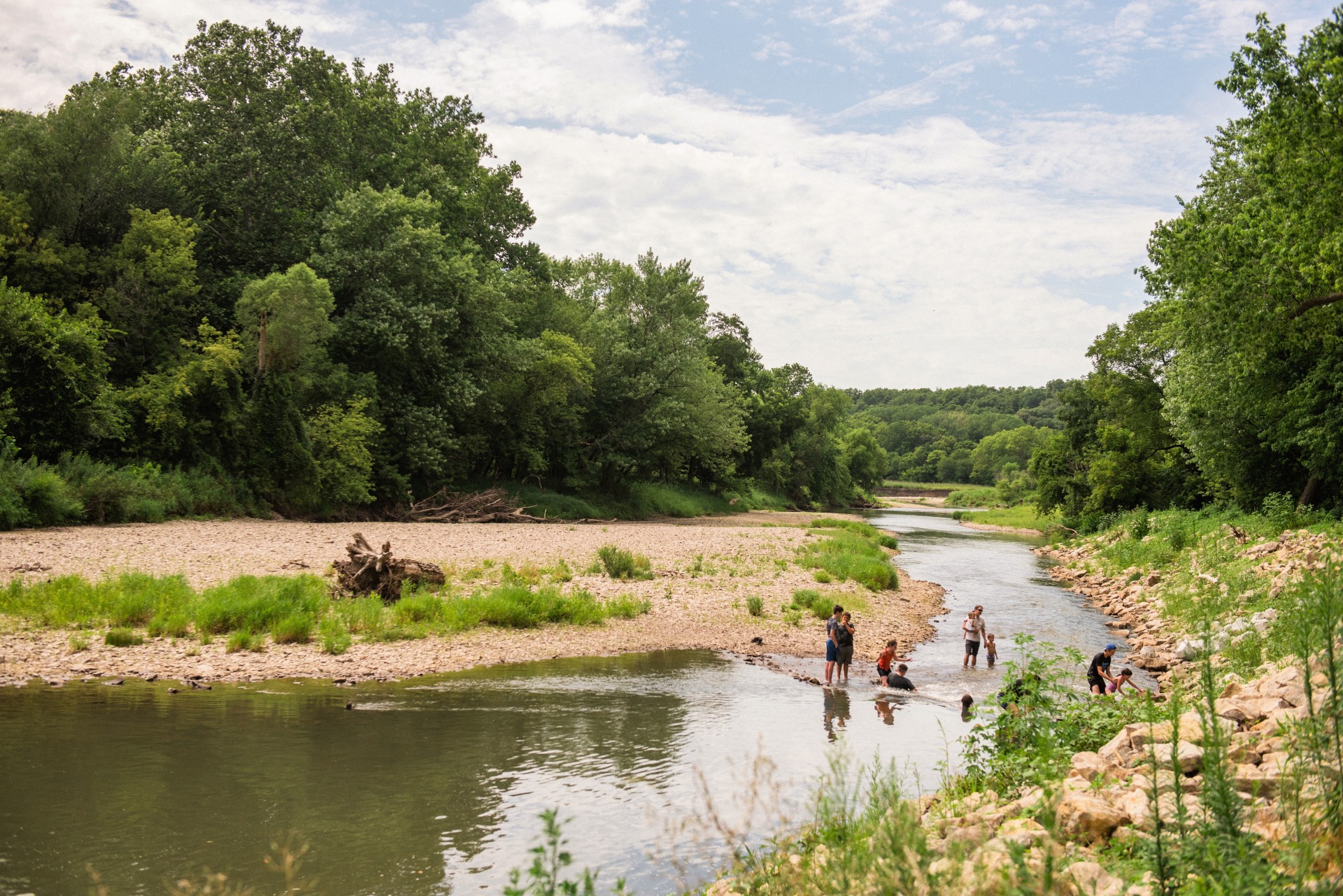 Wading in Middle River at Pammel Park